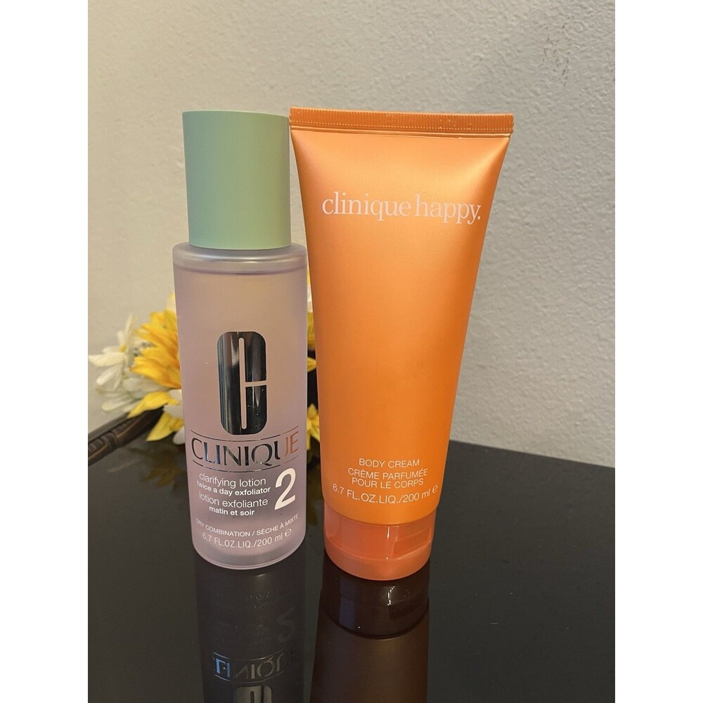 Clinique Clarifying Lotion 2 & Clinique Happy Body Cream Duo Set 6.7oz BRAND NEW